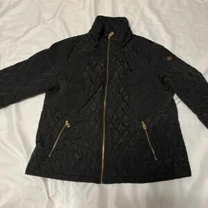 Michael Kors Black Quilted Puffer Jacket with Gold Accents